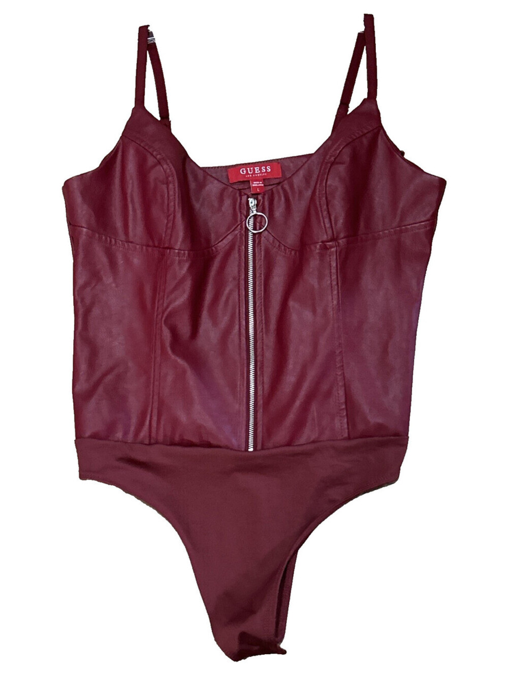 Guess Size L NWT Burgundy Faux Leather Sleeveless Bodysuit Bustier Sexy Clubwear